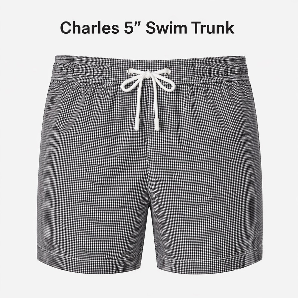 Onia The Charles Mens L Swim Trunks   Black White Check Gingham 5" Shorts Large